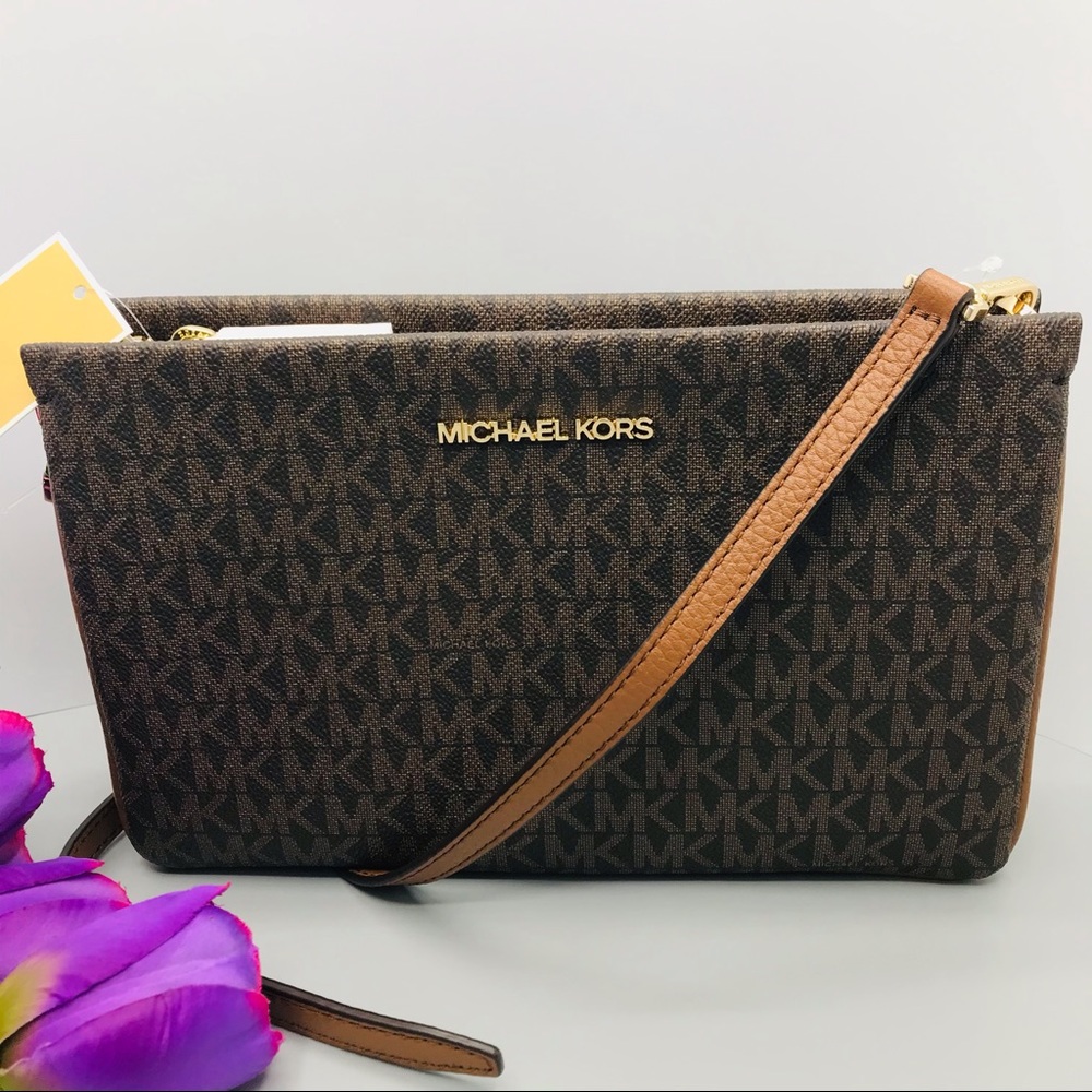 Michael Kors triple compartment crossbody sling brown bag